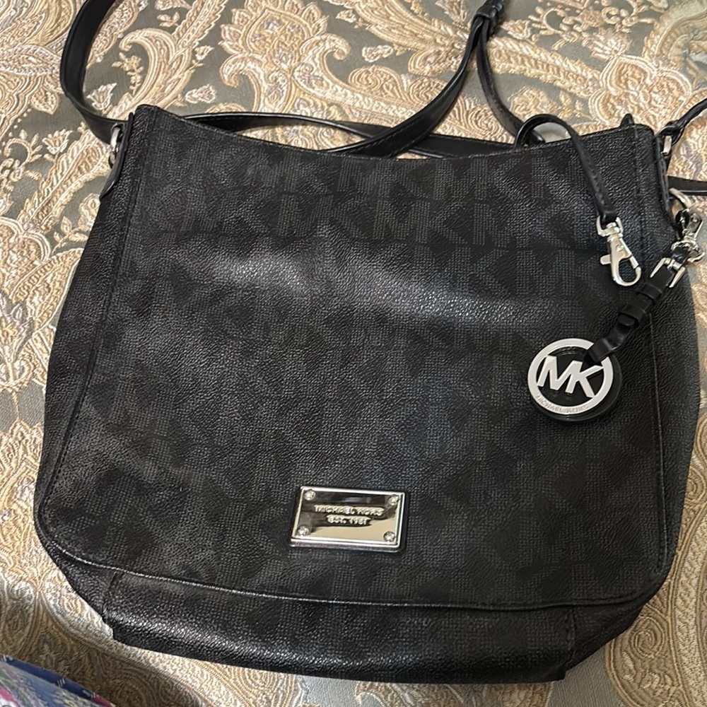 Michael Kors Black Shoulder Bag with Monogram Pattern